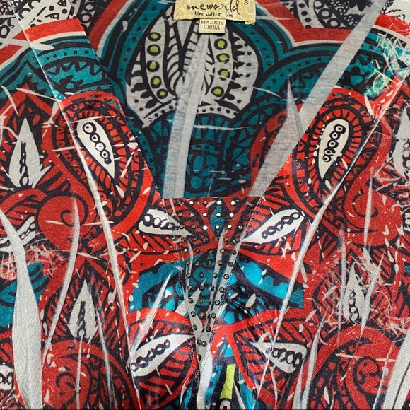 ONE WORLD Gem Embellished Tunic Top - Picture 2 of 4